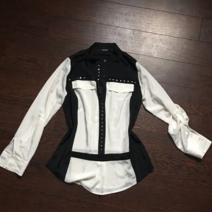 Black & white block dress top